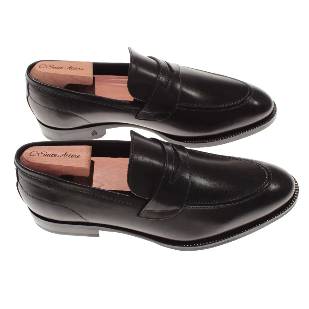 Di Bianco NWB Slip On Penny Loafers Size 7.5 US in Black Leather Made in Italy